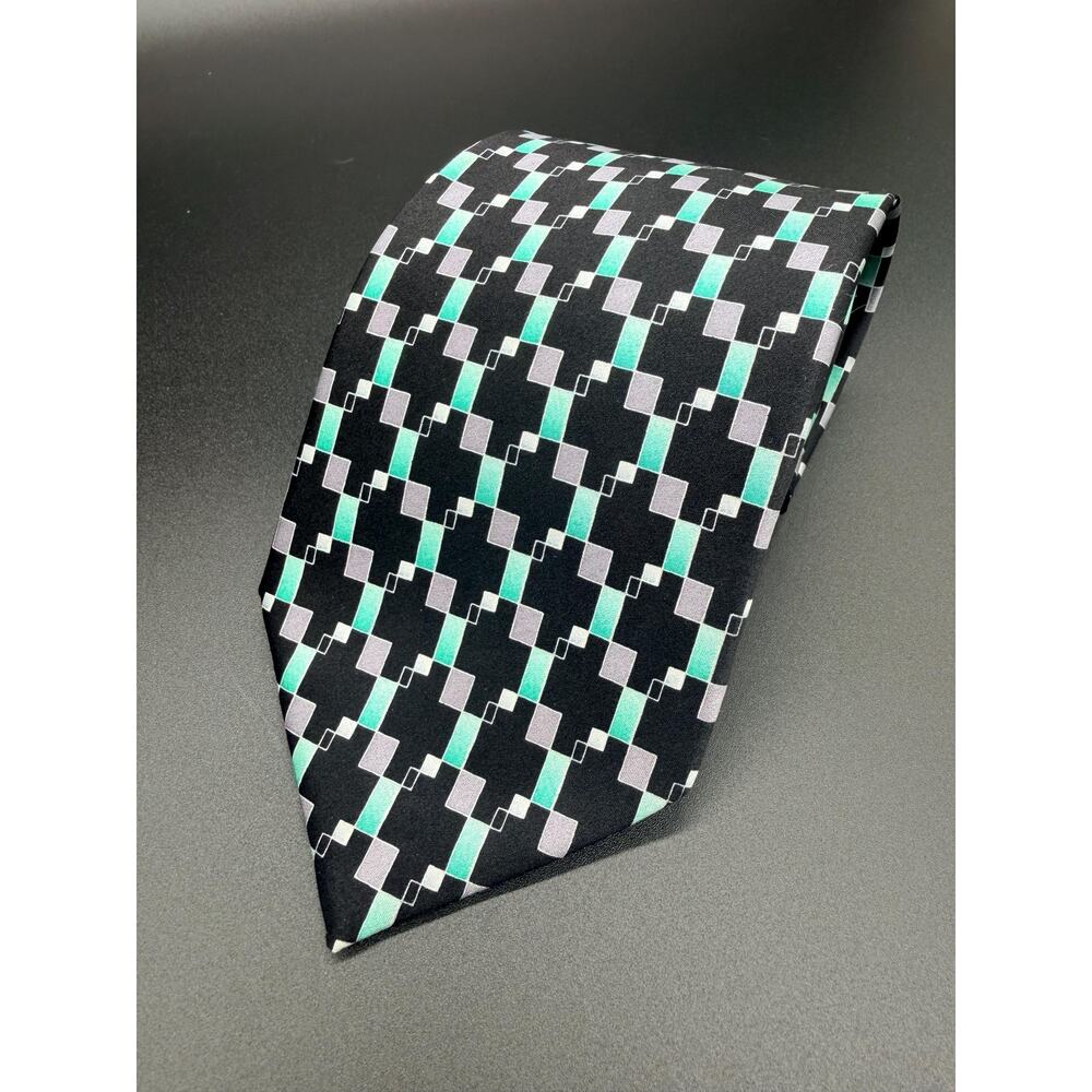 Vintage Beltrami Silk Tie Made in Italy
 90s Geometric, Mint Green & blue Luxury